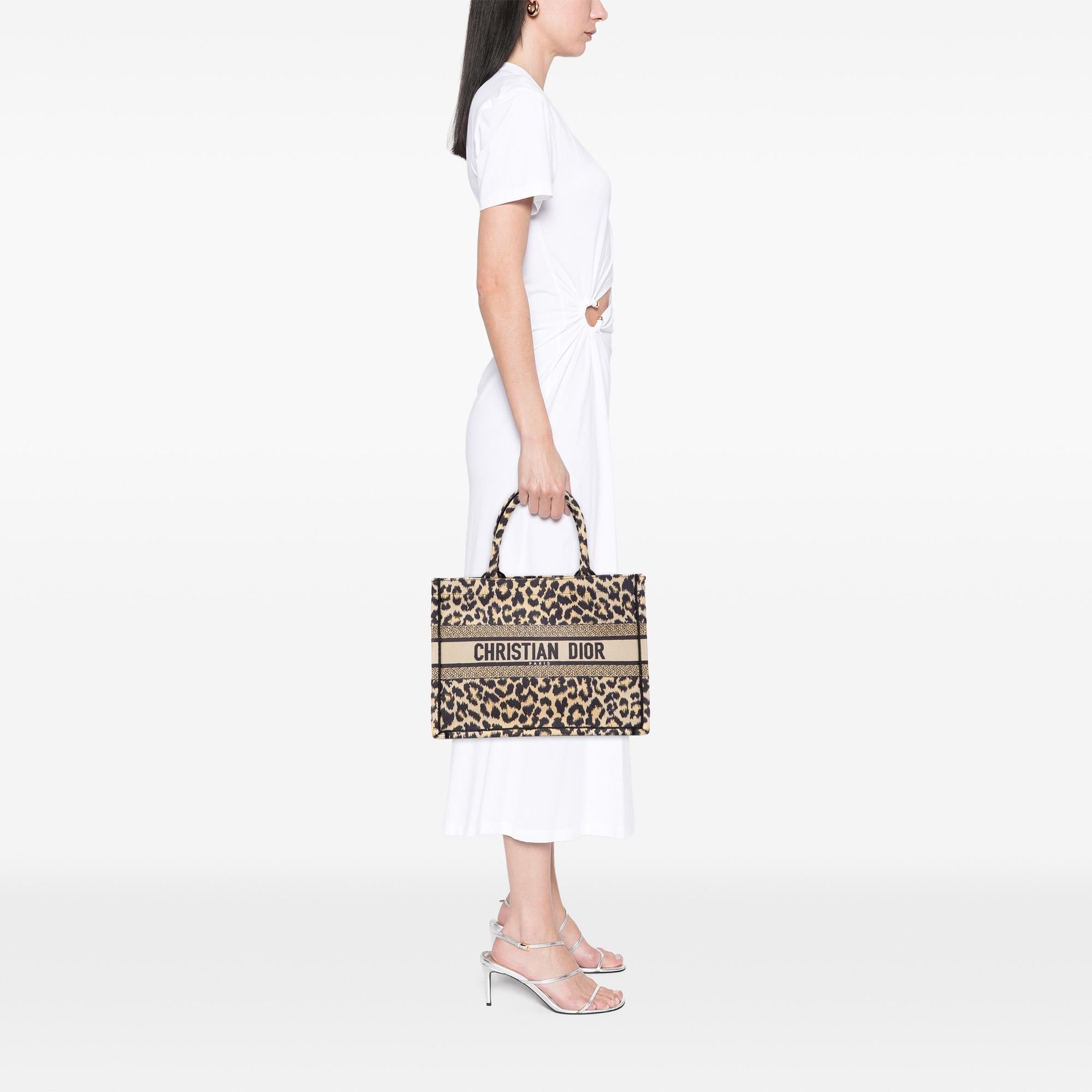 Dior Mizza Medium Embroidered Canvas Leopard Book Tote