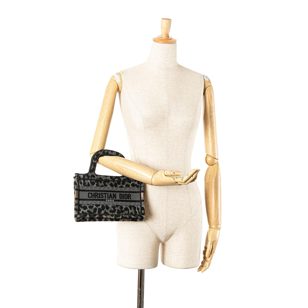 Dior Mizza Mini Embroidered Canvas Leopard Book Tote