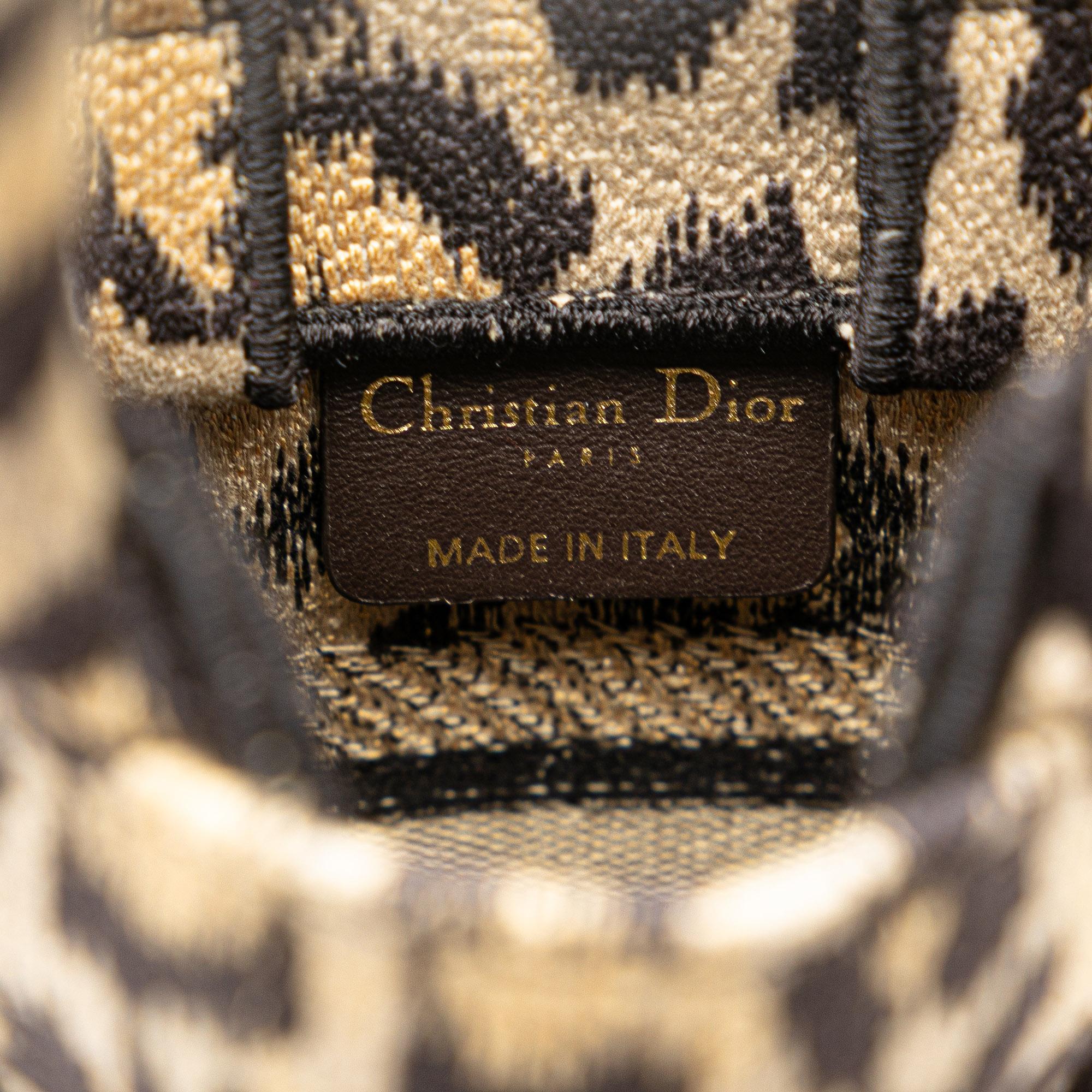 Dior Mizza Mini Embroidered Canvas Leopard Vertical Book Tote