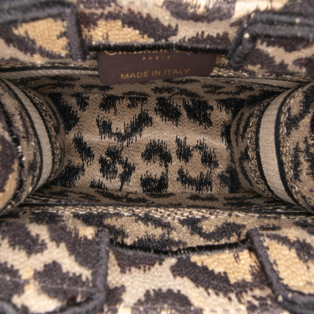 Dior Mizza Mini Embroidered Canvas Leopard Vertical Book Tote