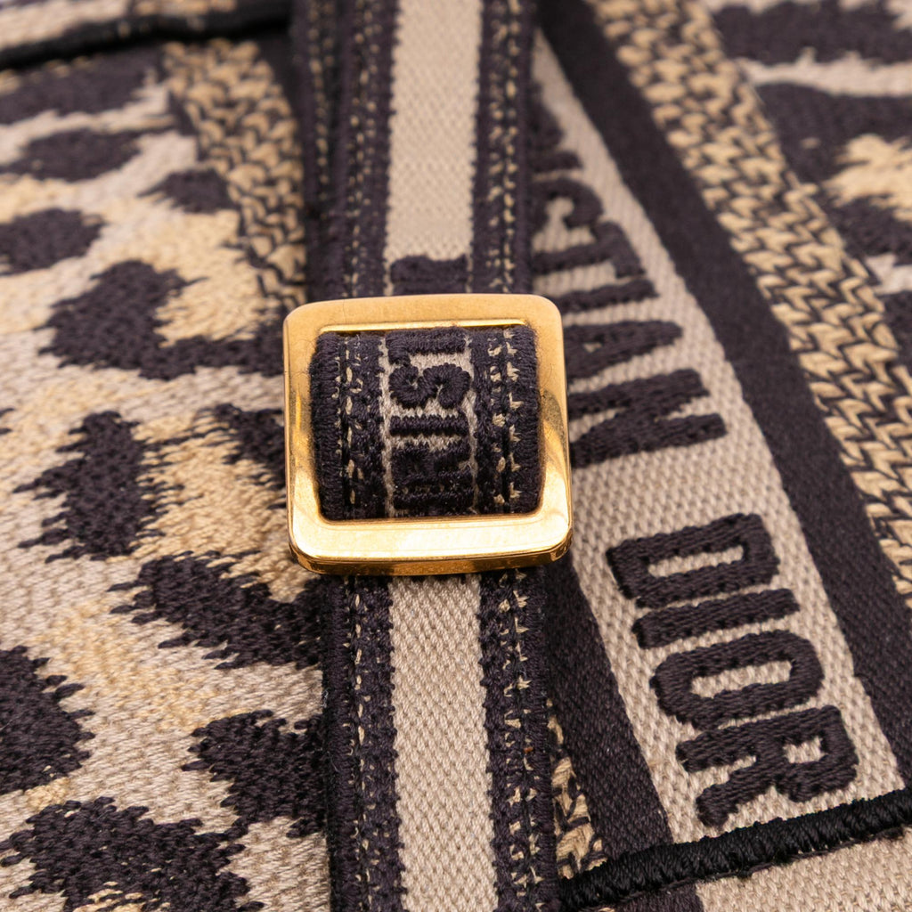Dior Mizza Mini Embroidered Canvas Leopard Vertical Book Tote