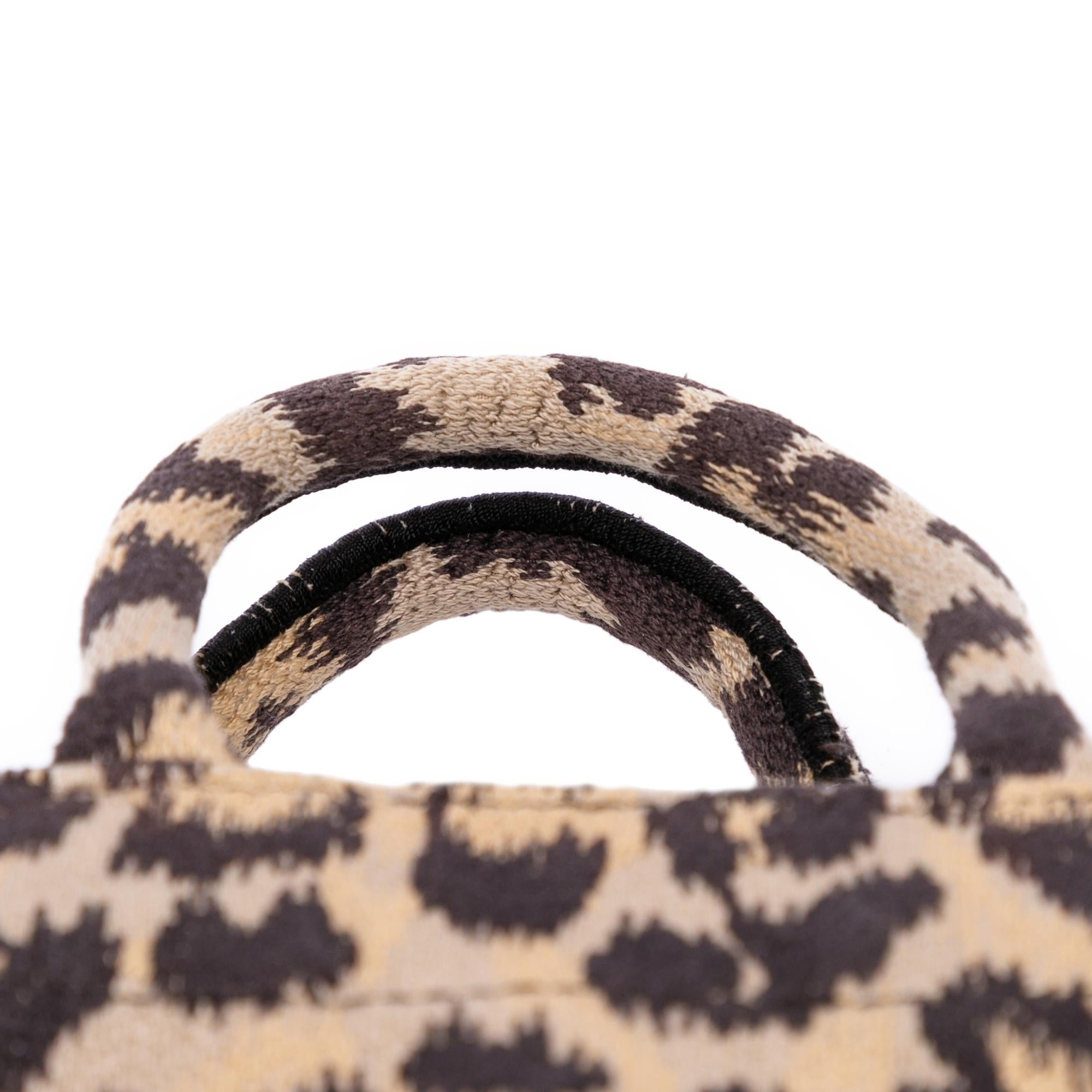 Dior Mizza Mini Embroidered Canvas Leopard Vertical Book Tote