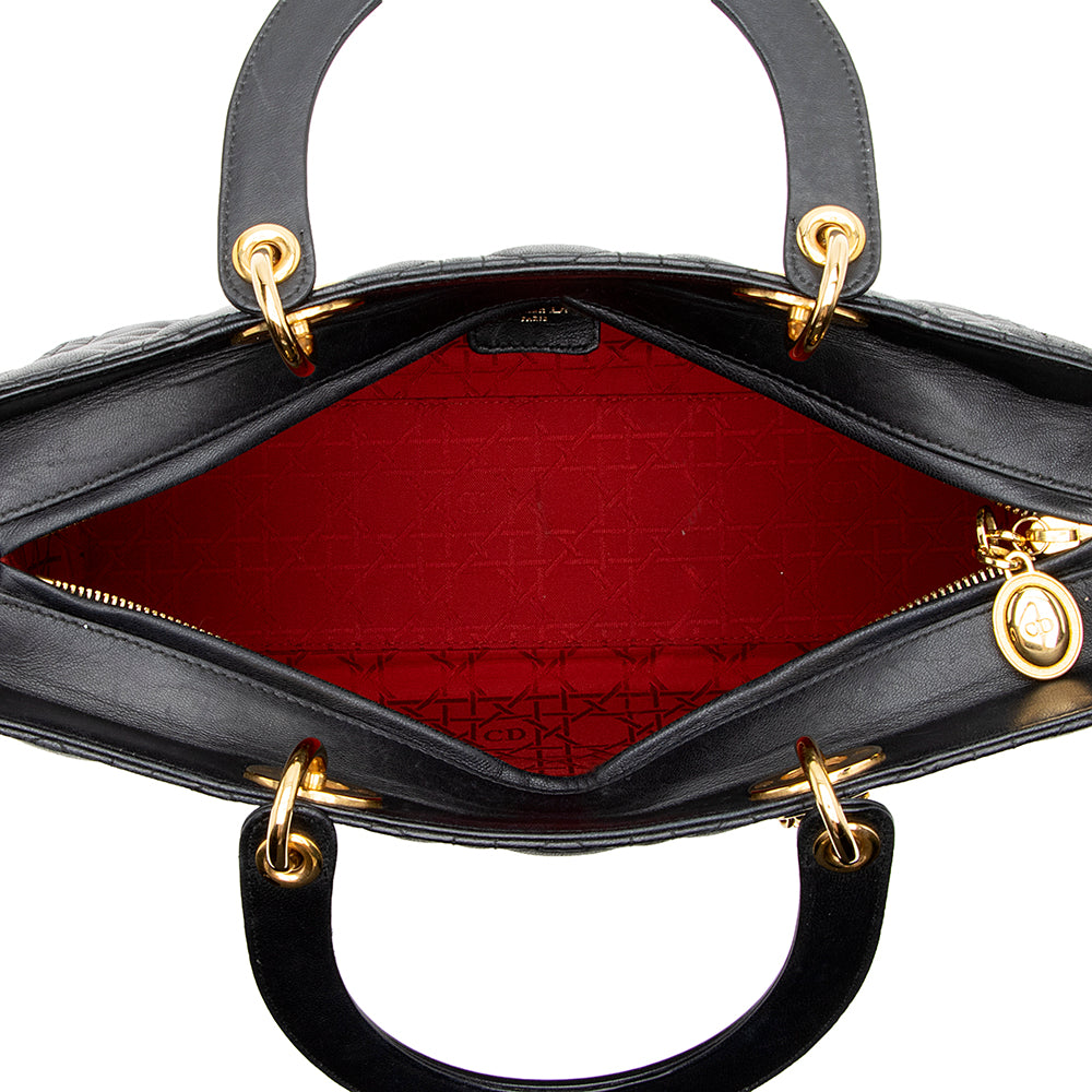 Dior Vintage Lambskin Lady Dior Large Tote (SHF-17064)