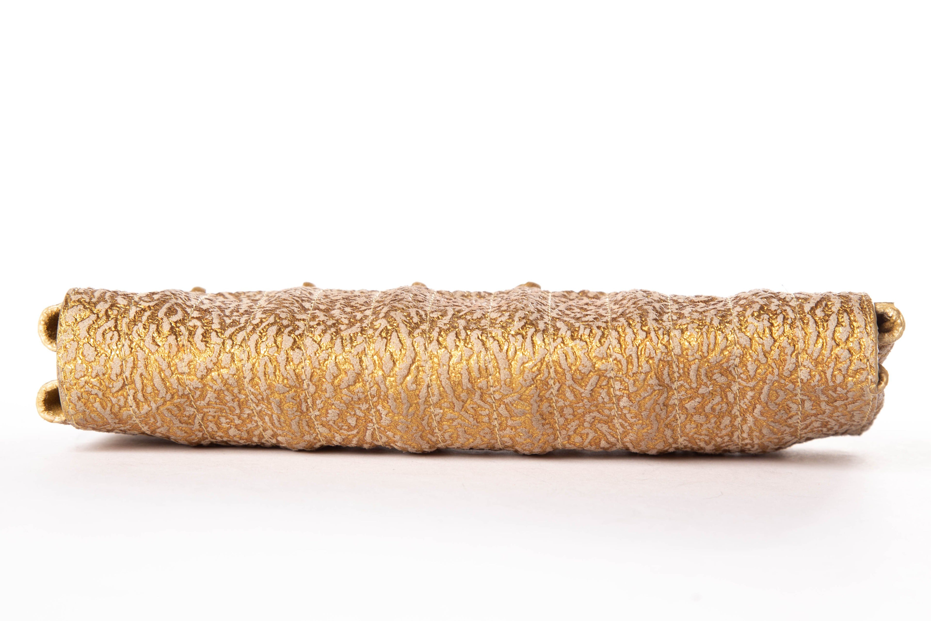 Donna Karan Metallic Gold Magnetic Closure Clutch