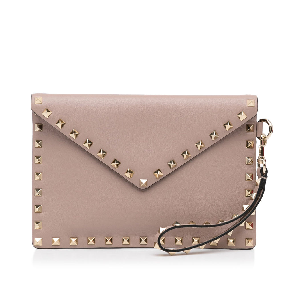 Valentino Rockstud Envelope Clutch Light Brown