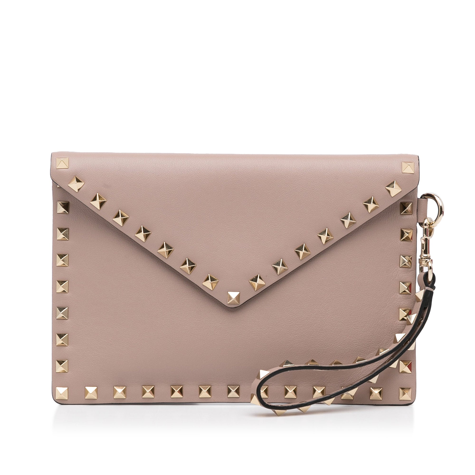 Valentino Rockstud Envelope Clutch Light Brown