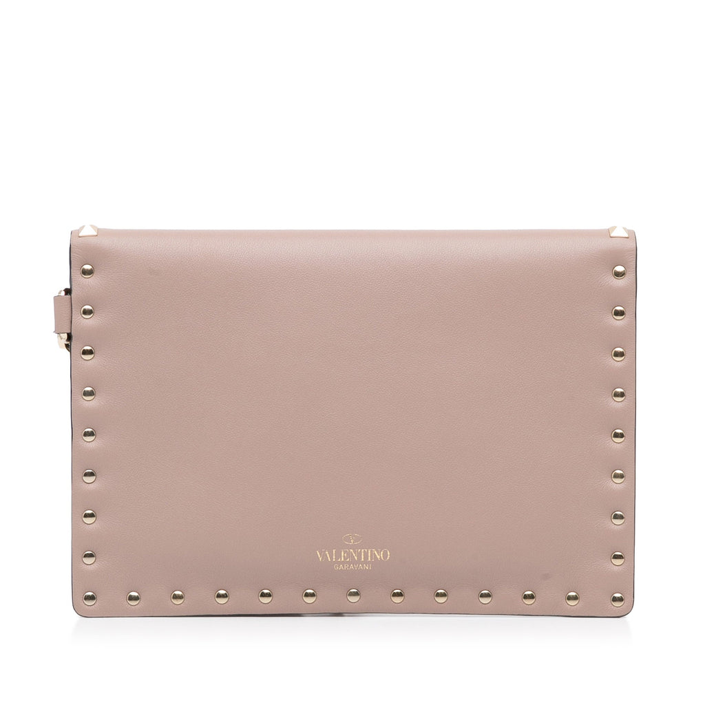 Valentino Rockstud Envelope Clutch Light Brown