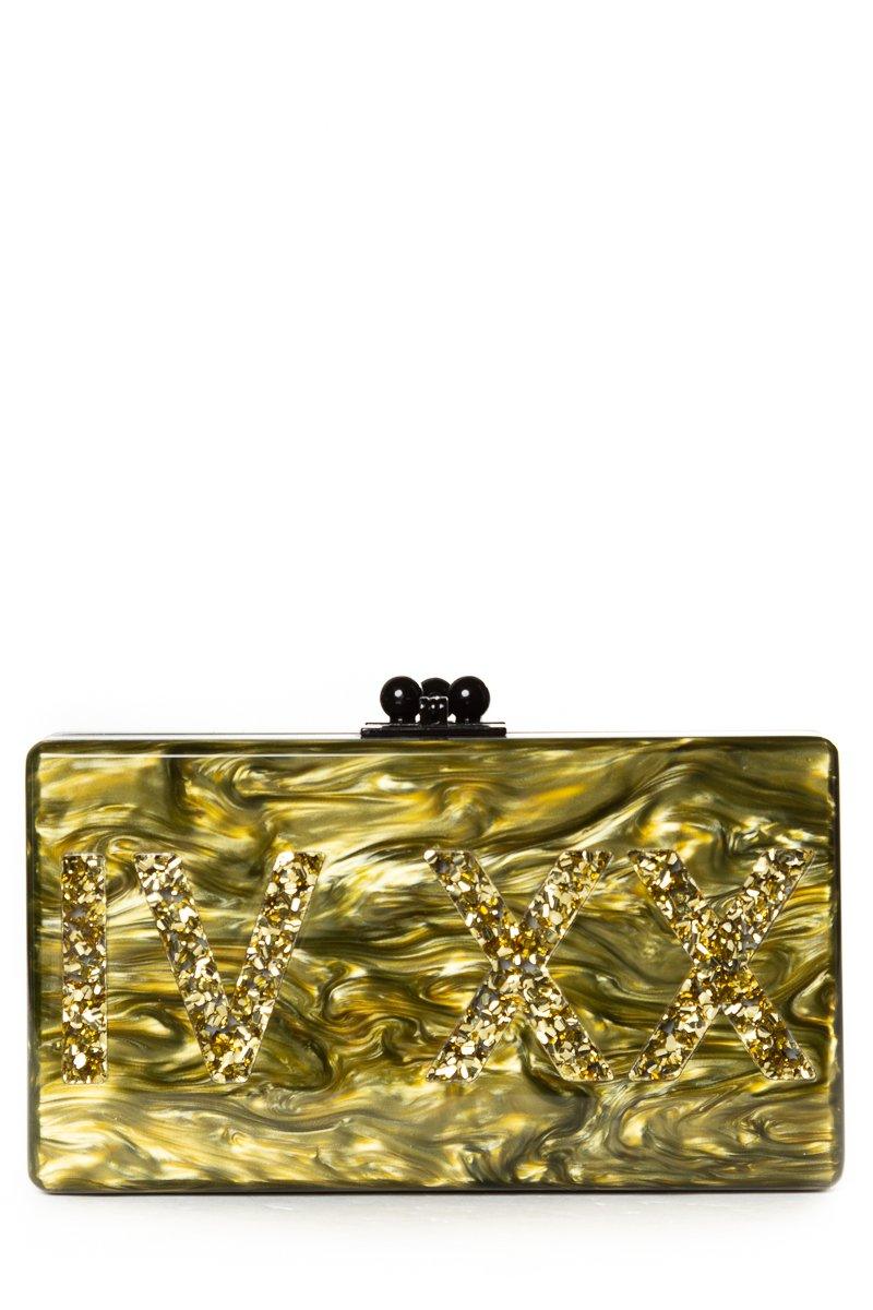 Edie Parker Olive Marbleized Acrylic Clutch Sale