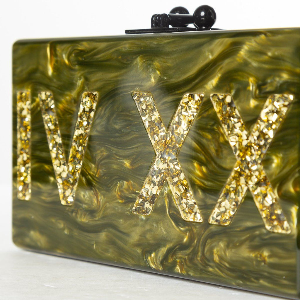 Edie Parker Olive Marbleized Acrylic Clutch Sale