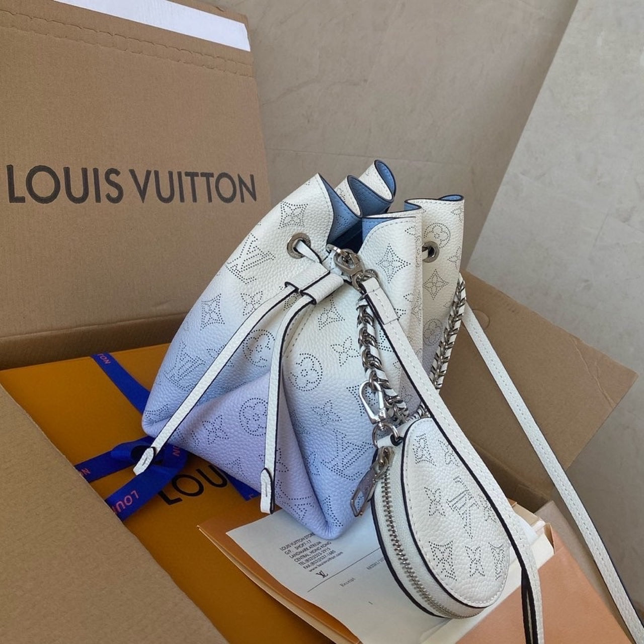 Louis Vuitton Bella Bucket Bag Light Blue For Women,  Shoulder And Crossbody Bags 7.5in/19cm Louis Vuitton M57856