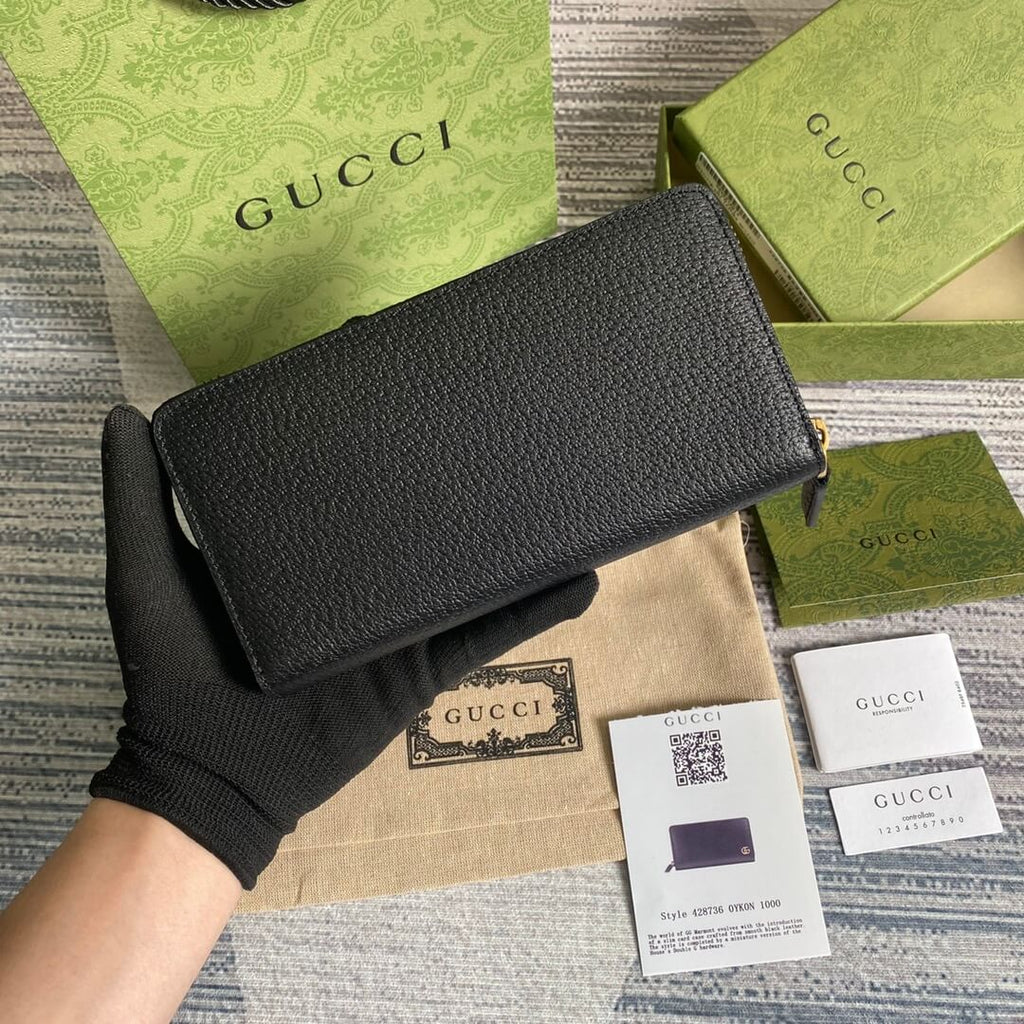 Gc 428736 Gucci Men's wallet cowhide real leather black gold zipper man