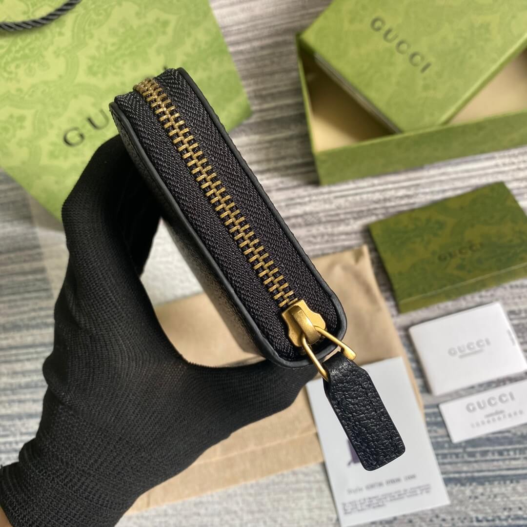 Gc 428736 Gucci Men's wallet cowhide real leather black gold zipper man