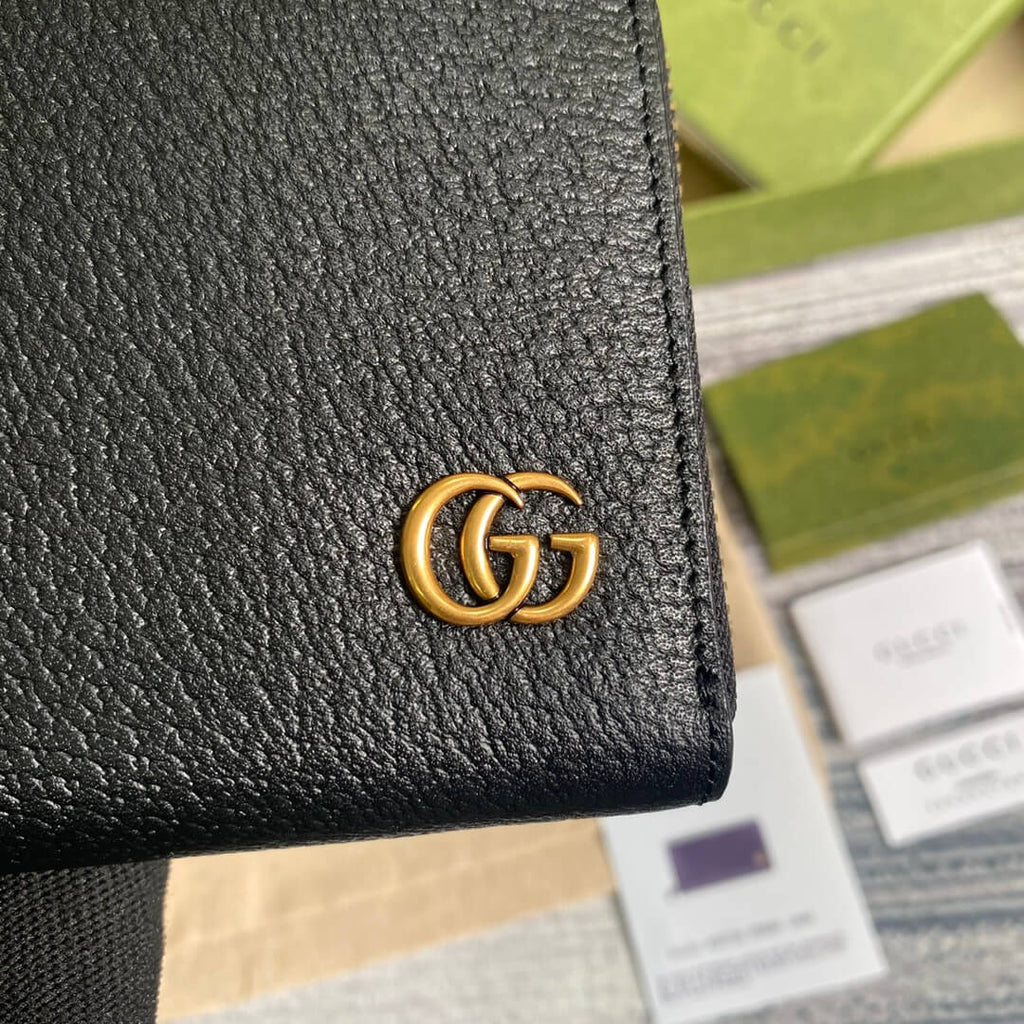 Gc 428736 Gucci Men's wallet cowhide real leather black gold zipper man