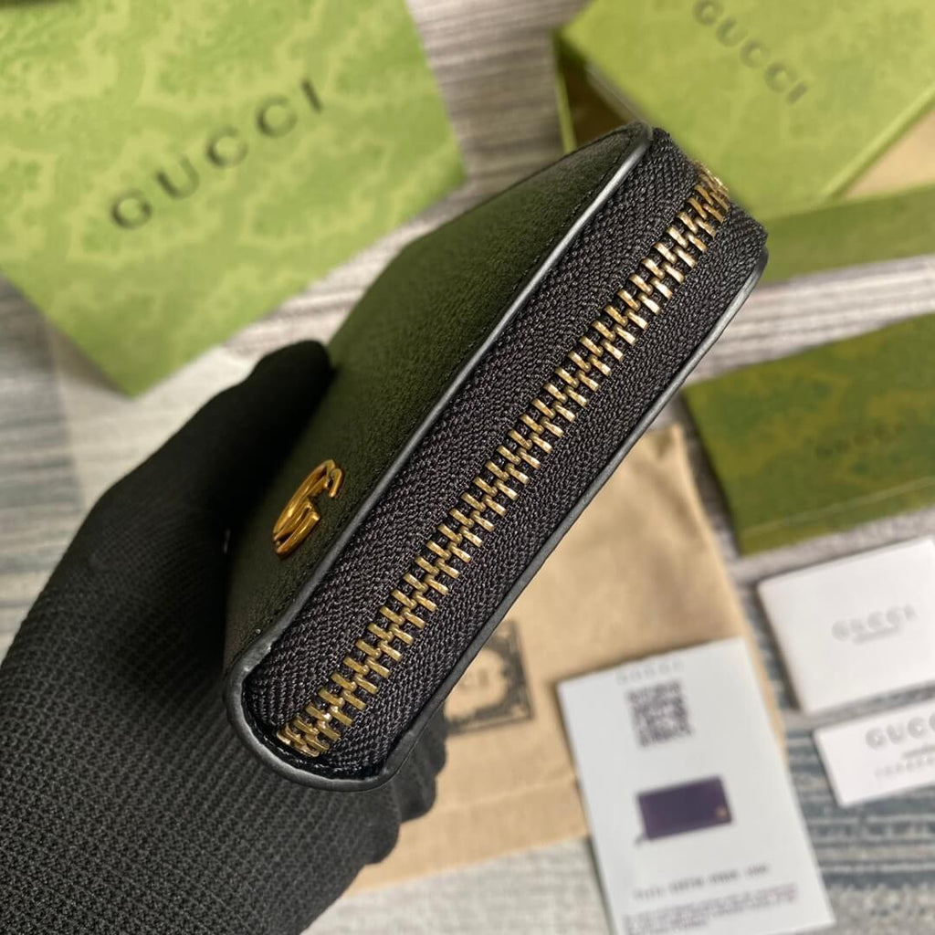 Gc 428736 Gucci Men's wallet cowhide real leather black gold zipper man