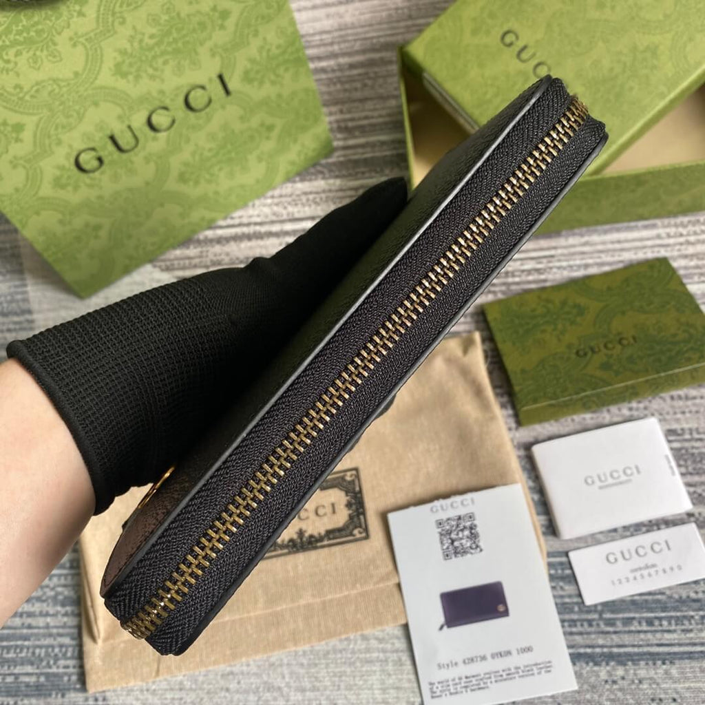 Gc 428736 Gucci Men's wallet cowhide real leather black gold zipper man