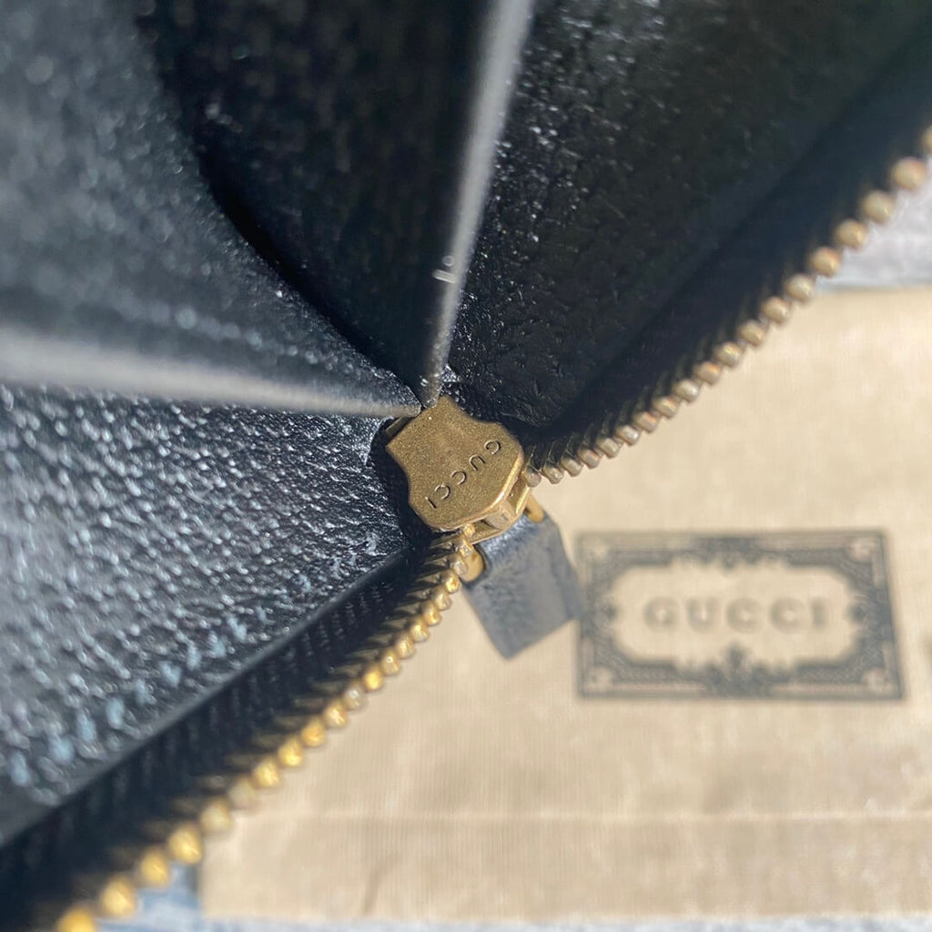 Gc 428736 Gucci Men's wallet cowhide real leather black gold zipper man