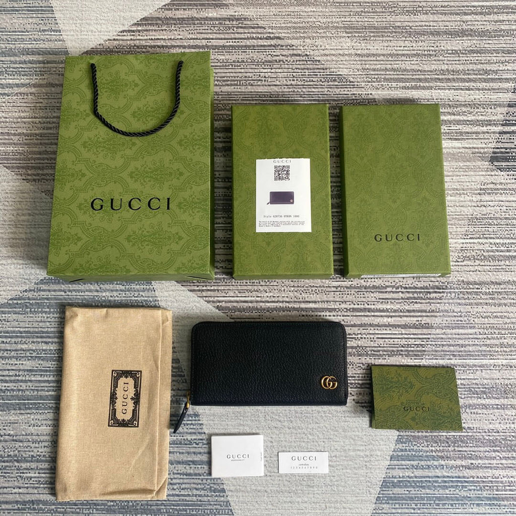 Gc 428736 Gucci Men's wallet cowhide real leather black gold zipper man