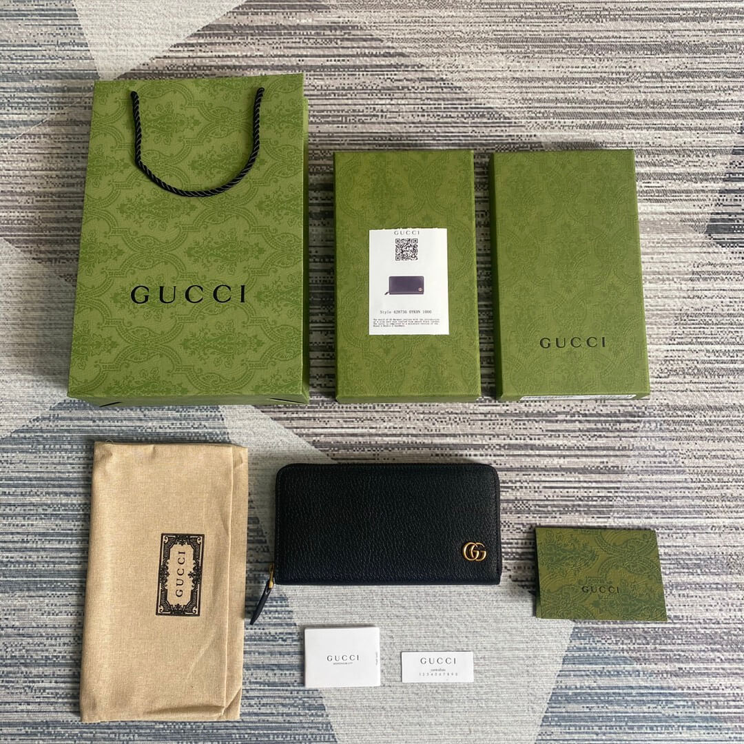 Gc 428736 Gucci Men's wallet cowhide real leather black gold zipper man