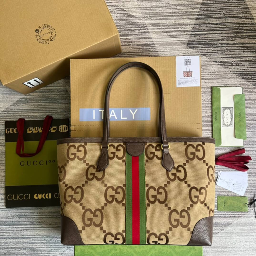 Gucci TOTE Bag Handbag Brown Medium Canvas 631685