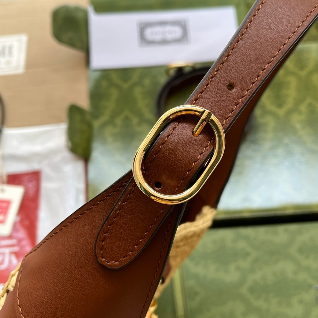 Gucci 636709 woven subaxillary bag 27cm brown cowhide