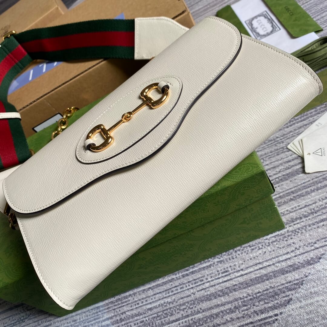Gucci 677286 Horsebit Envelope chain sling bag white
