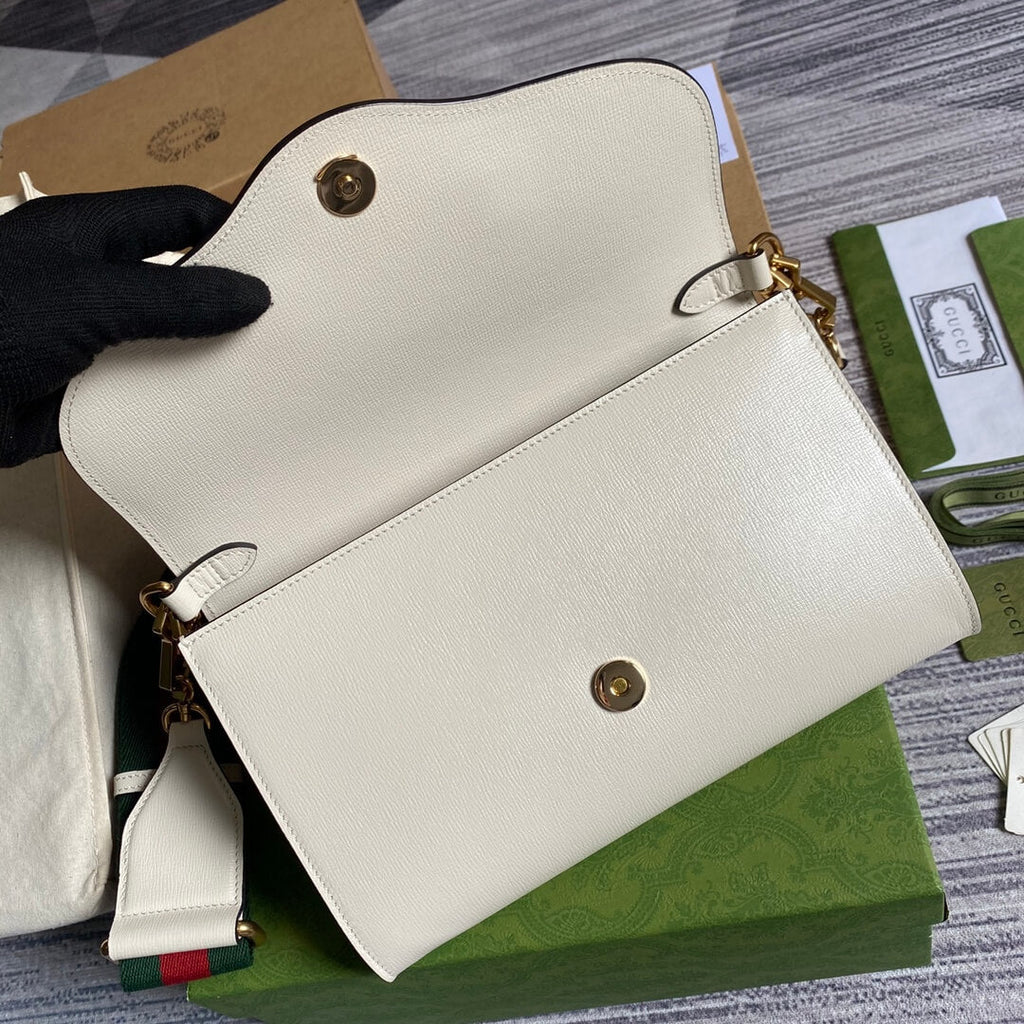Gucci 677286 Horsebit Envelope chain sling bag white