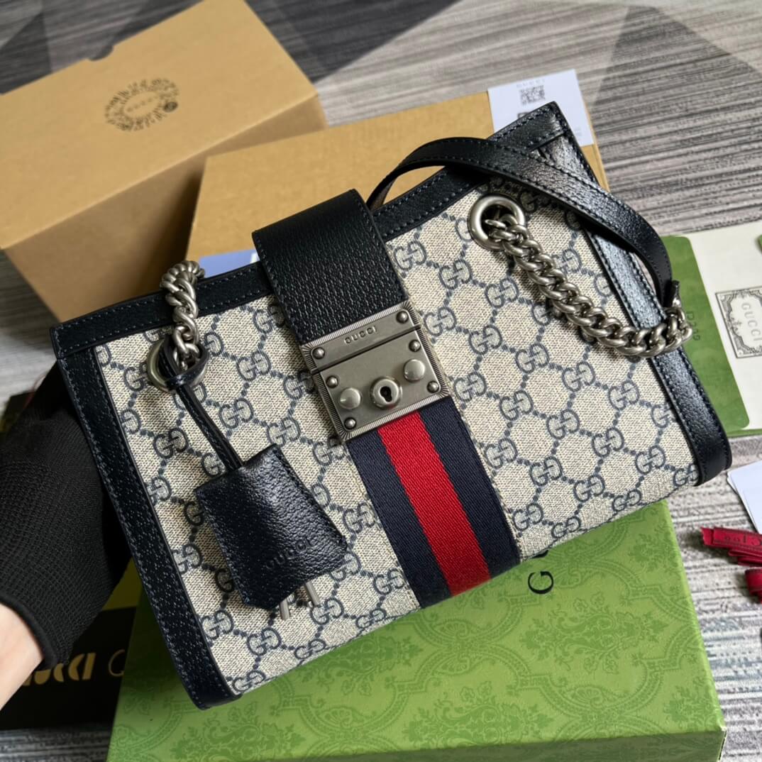 Gucci Padlock Chain small bag black Blue PVC silver hardware