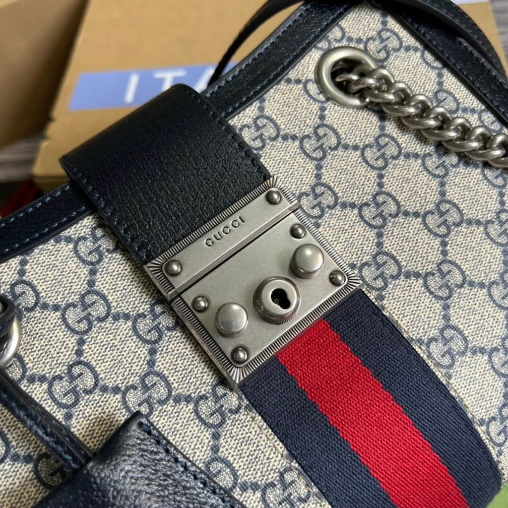 Gucci Padlock Chain small bag black Blue PVC silver hardware