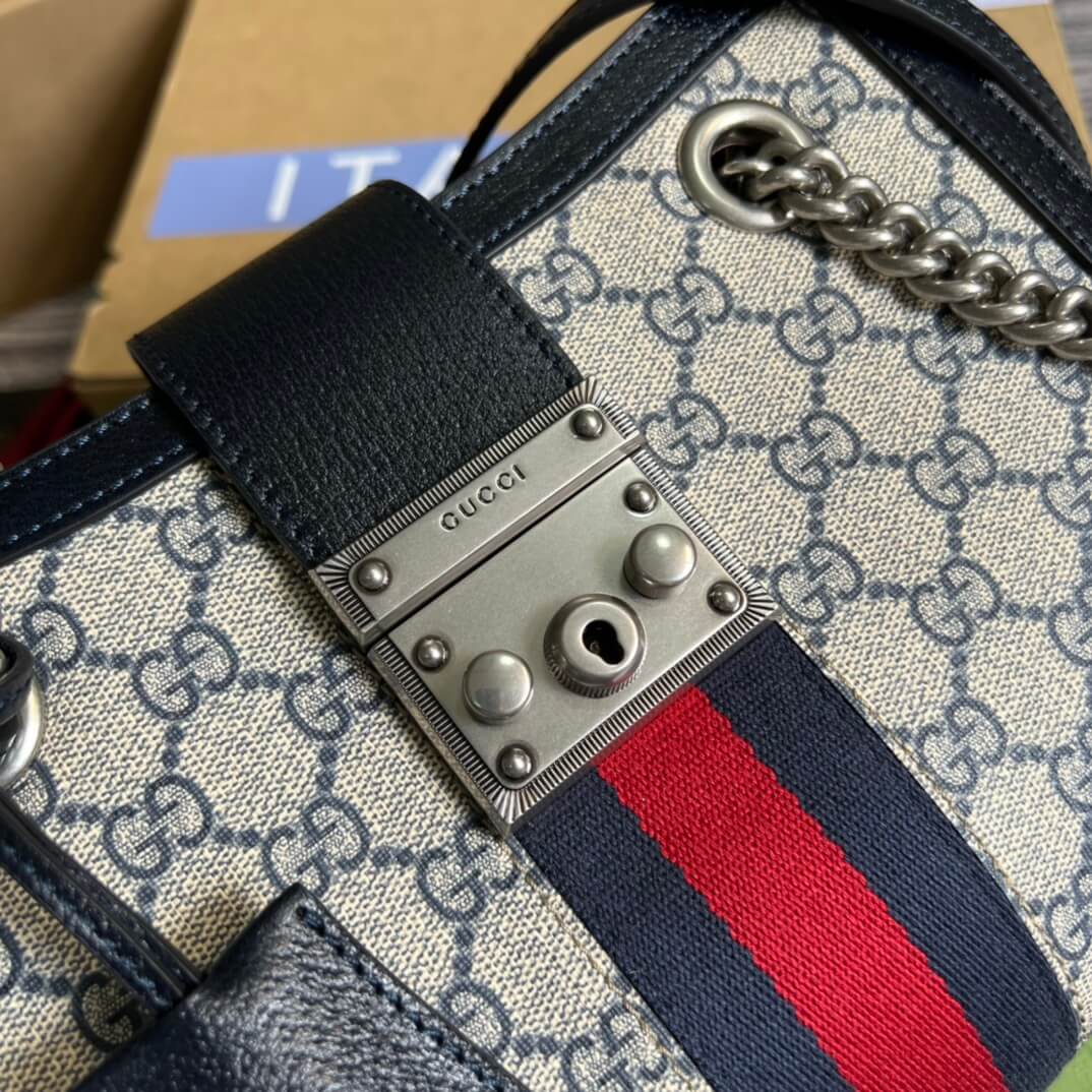 Gucci Padlock Chain small bag black Blue PVC silver hardware