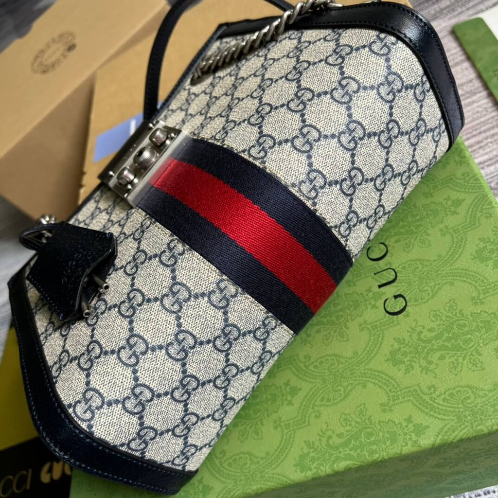 Gucci Padlock Chain small bag black Blue PVC silver hardware