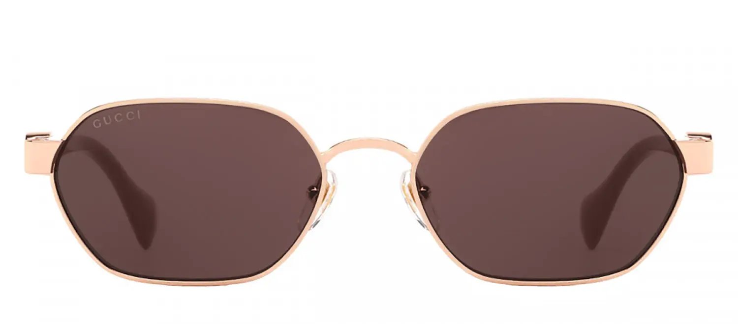 Gucci GG 1593S 003 Geometric Metal Gold Sunglasses with Brown Lens