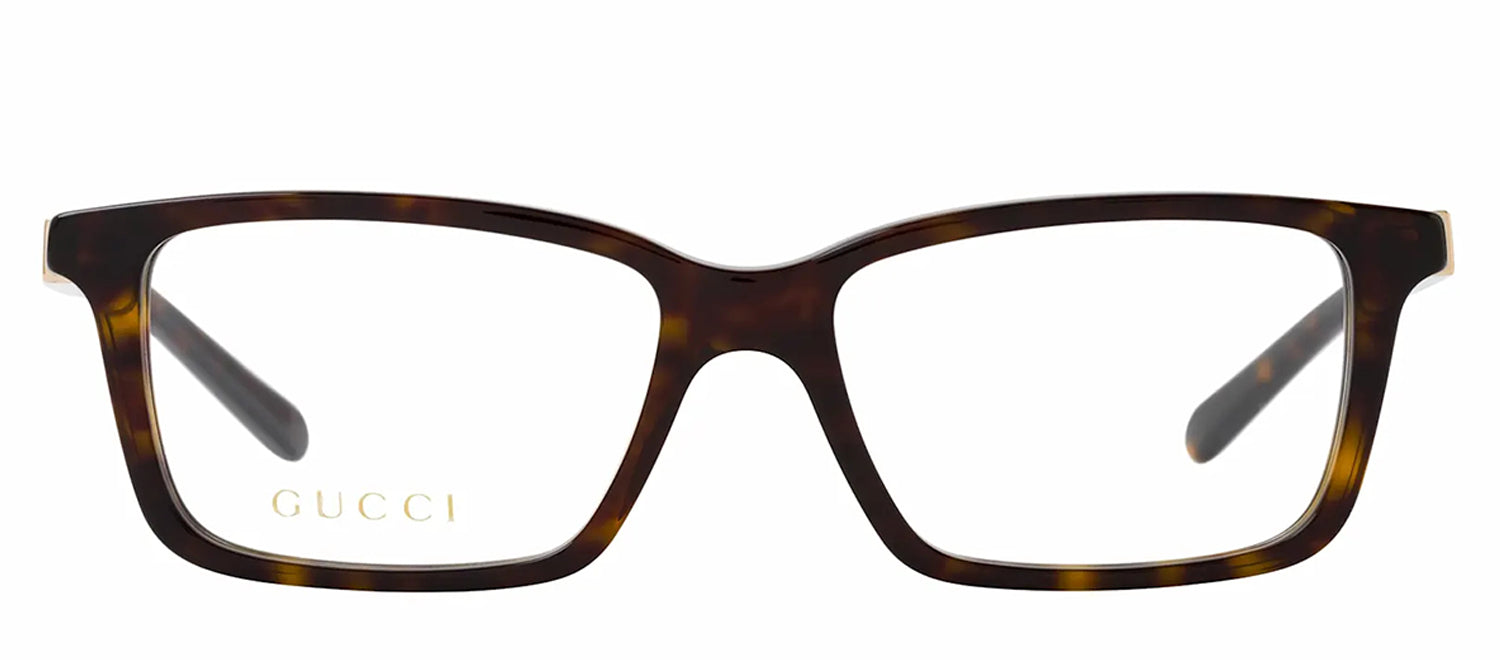 Gucci GG 1672O 002 Rectangle Plastic Havana Eyeglasses with Logo Stamped Demo Lenses