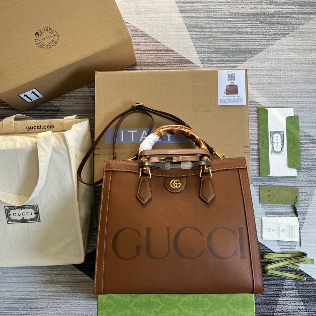 Gucci DIANA Bamboo joint tote handbag cowhide brown Embossing 655659