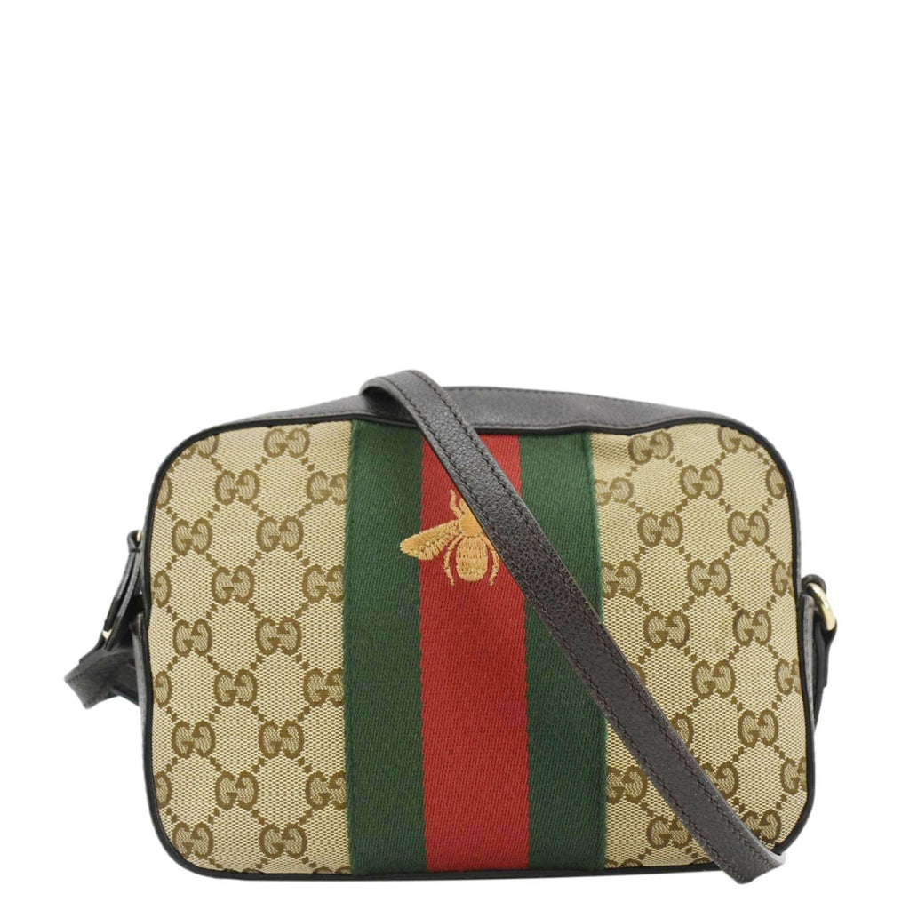 GUCCI Bee Web Gucci Canvas Camera Crossbody Bag Beige 412008