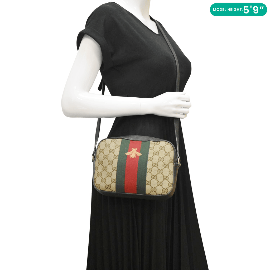GUCCI Bee Web Gucci Canvas Camera Crossbody Bag Beige 412008