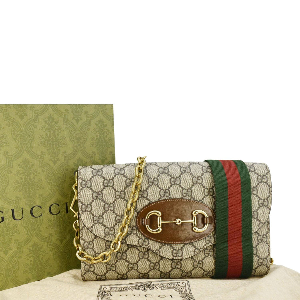 GUCCI Horsebit 1955 Small Gucci Supreme Canvas Shoulder Bag Beige 677286