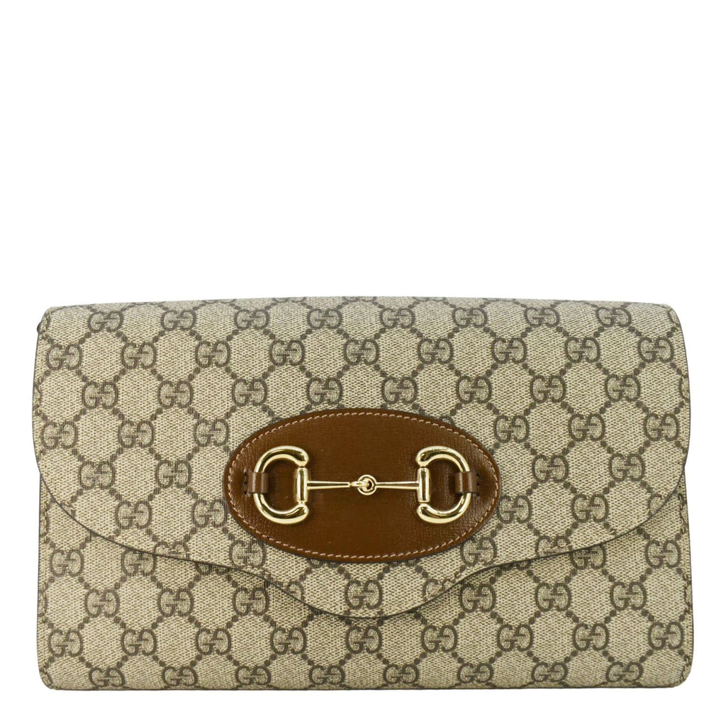 GUCCI Horsebit 1955 Small Gucci Supreme Canvas Shoulder Bag Beige 677286