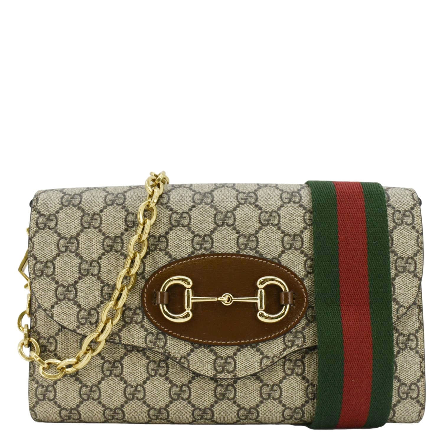 GUCCI Horsebit 1955 Small Gucci Supreme Canvas Shoulder Bag Beige 677286