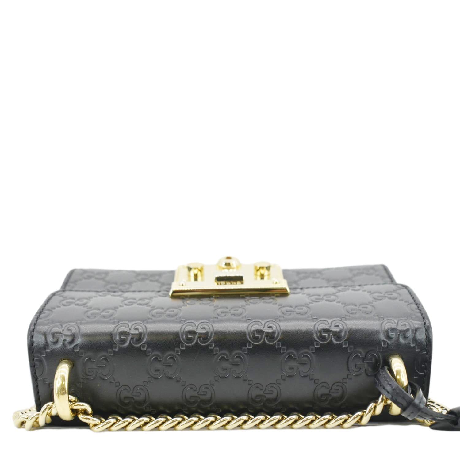 GUCCI Signature Padlock Leather Top Handle Shoulder Bag Black 409487