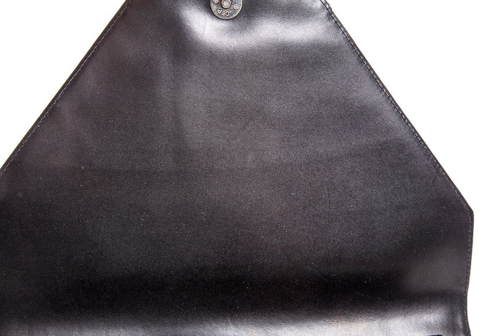 Gianni Versace Vintage Black Leather Snap Closure Clutch
