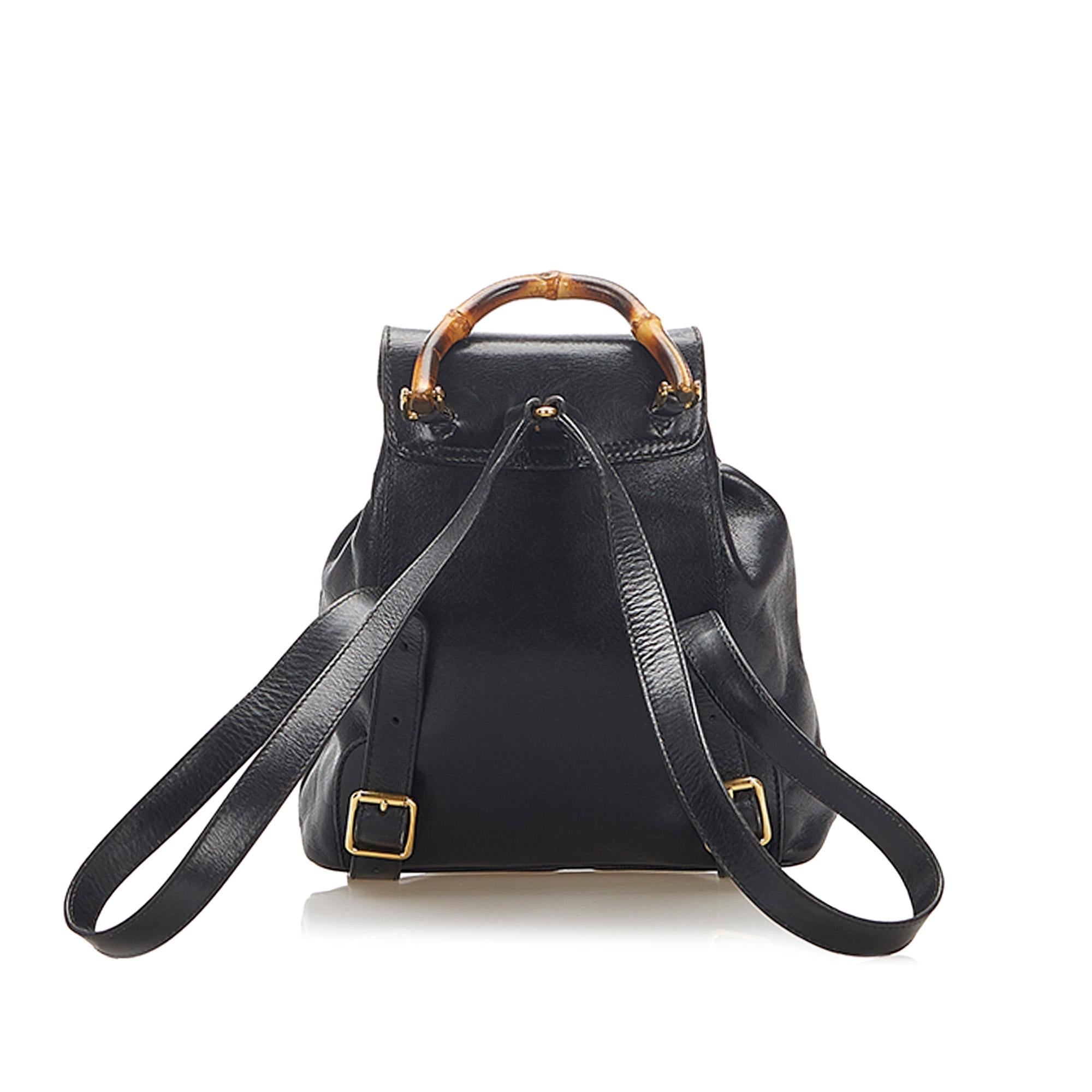 Gucci Bamboo Drawstring Leather Backpack (SHG-22300)