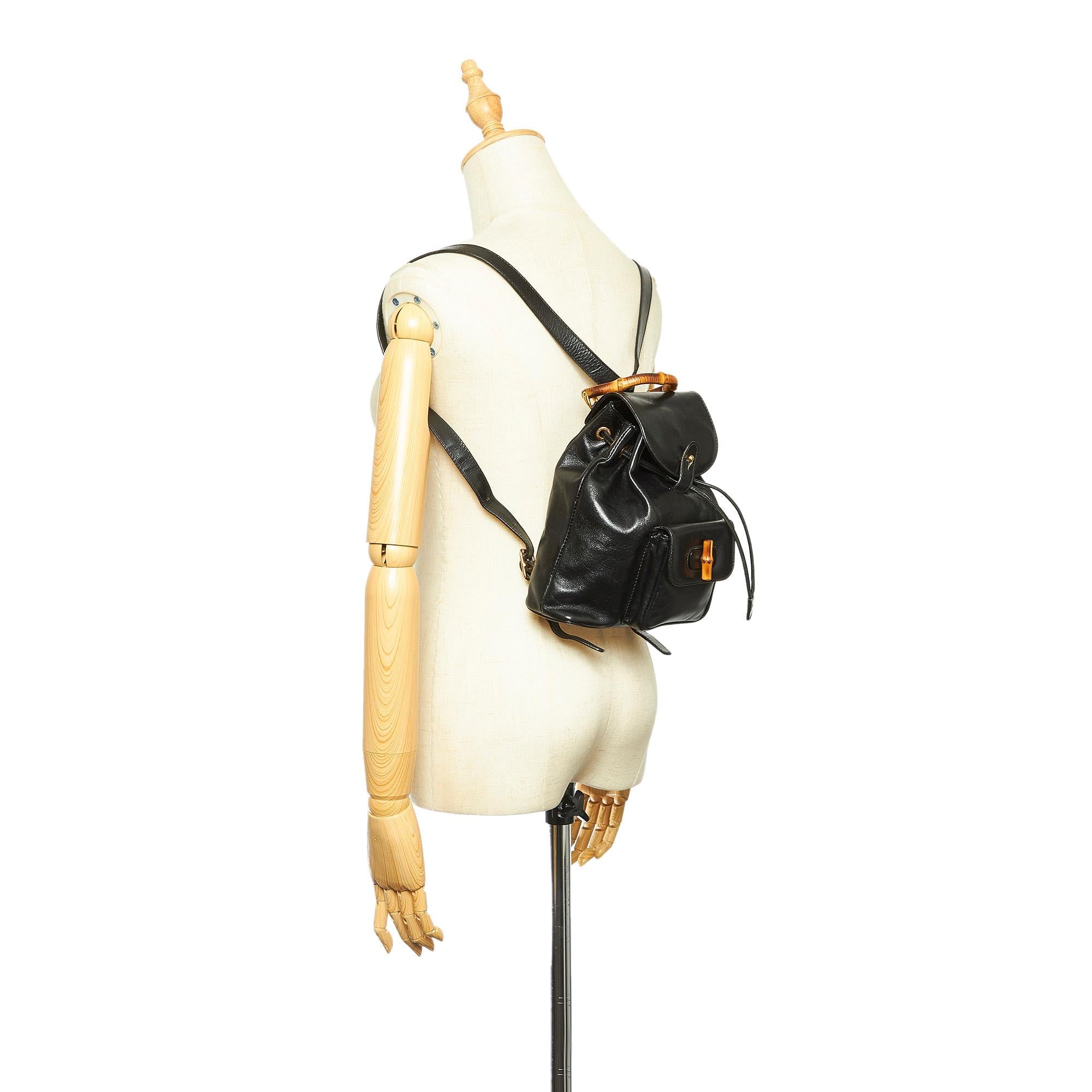 Gucci Bamboo Drawstring Leather Backpack (SHG-22300)