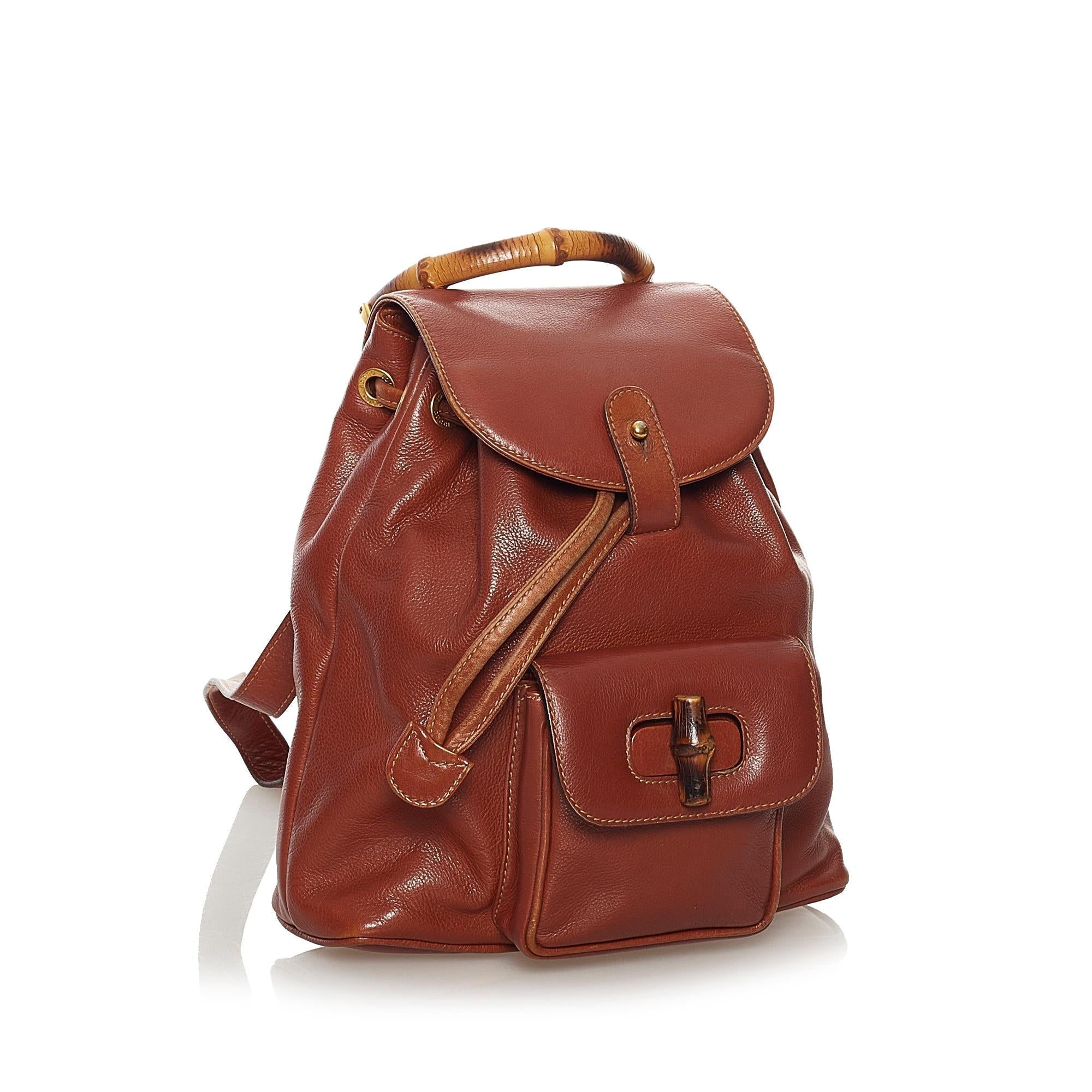 Gucci Bamboo Drawstring Leather Backpack (SHG-34099)