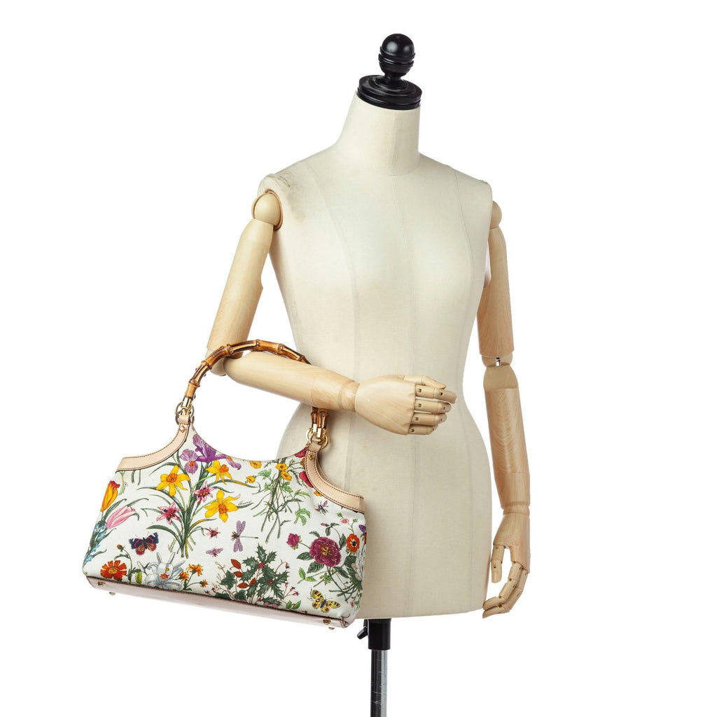 Gucci Bamboo Flora Canvas Handbag (SHG-17799)