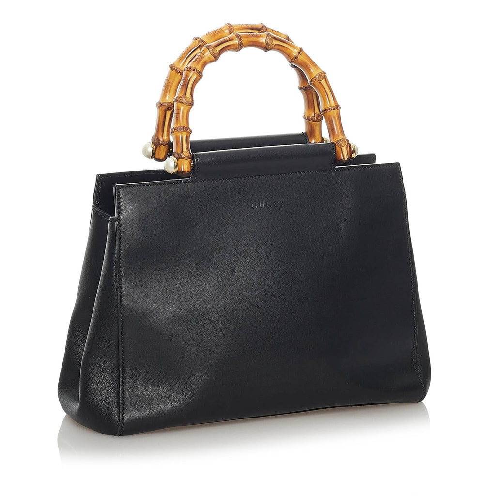 Gucci Bamboo Nymphaea Leather Satchel (SHG-37325)