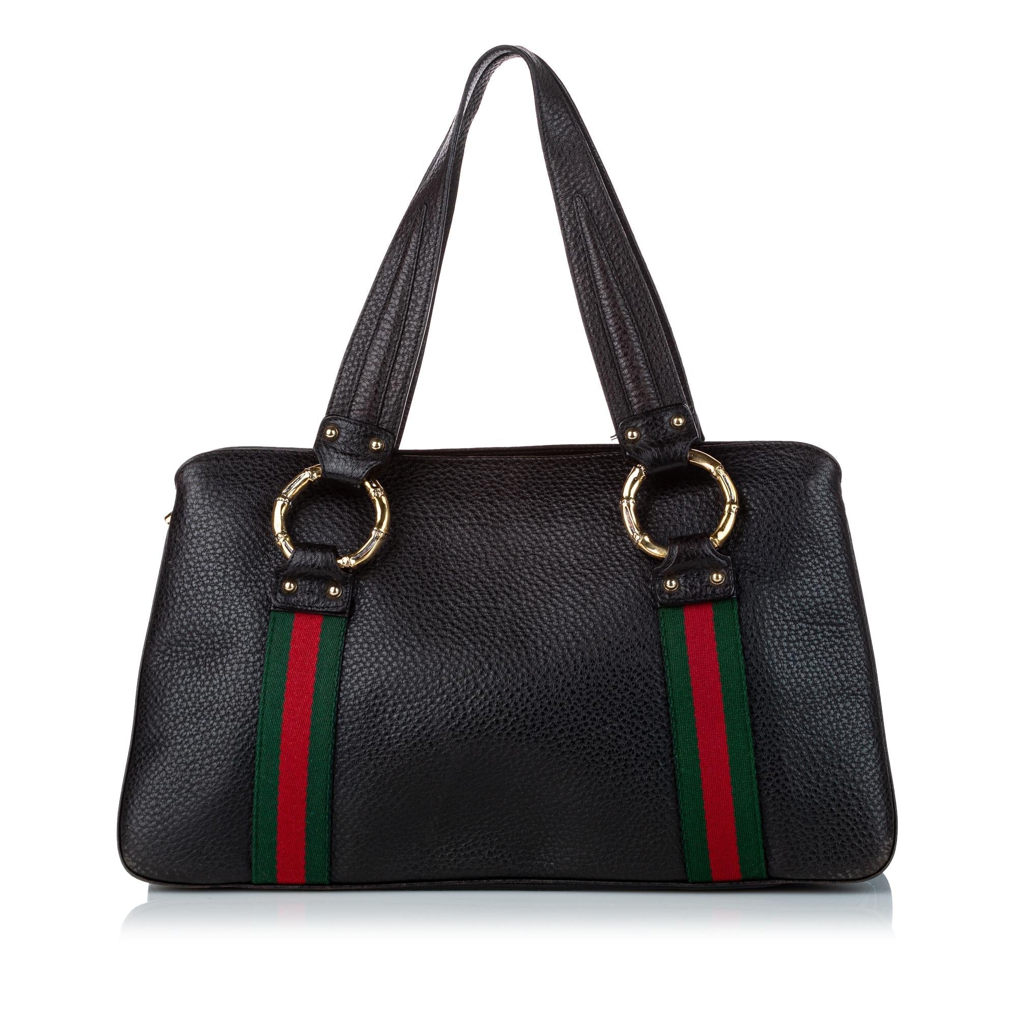 Gucci Bamboo Ring Web Leather Tote Bag (SHG-31198)
