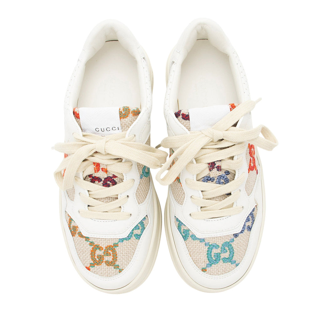 Gucci Calfskin Embroidered Canvas GG Tennis Sneakers - Size 6.5 / 36.5