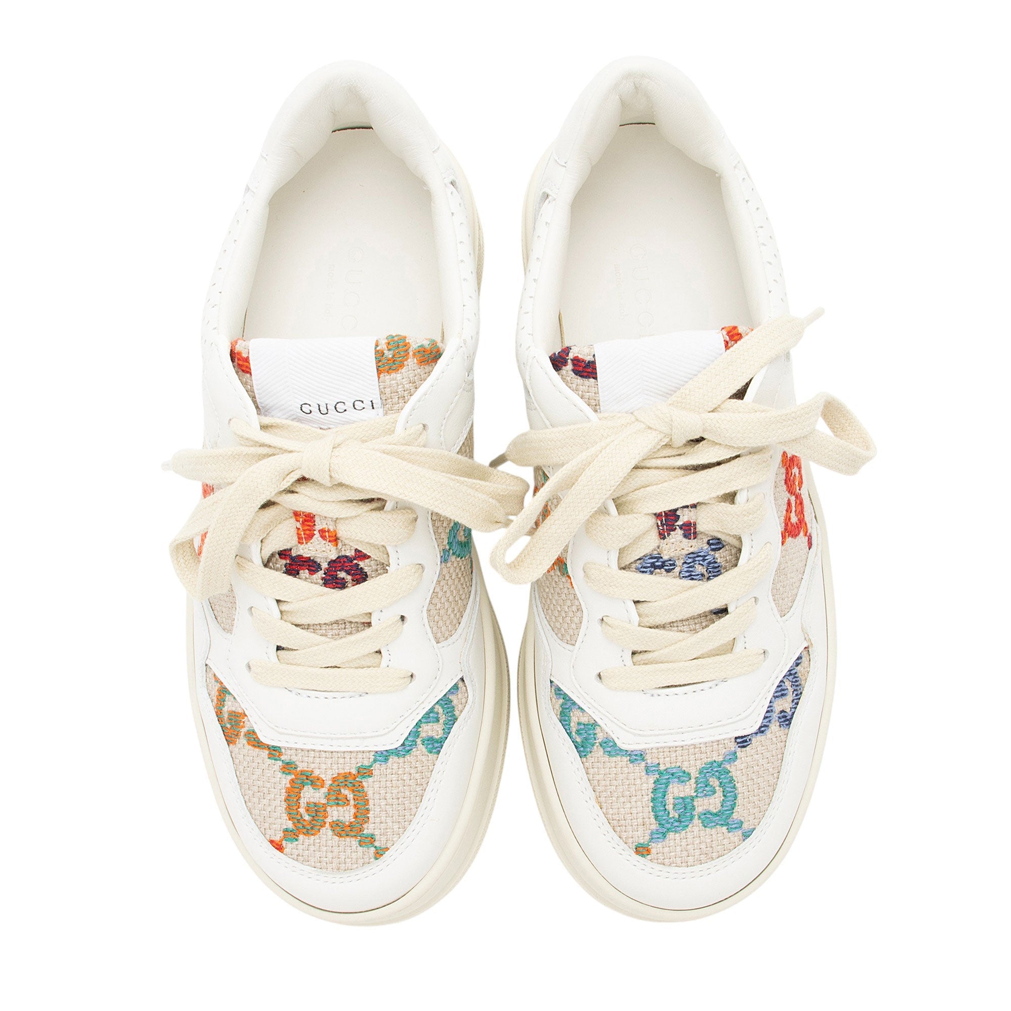 Gucci Calfskin Embroidered Canvas GG Tennis Sneakers - Size 6.5 / 36.5