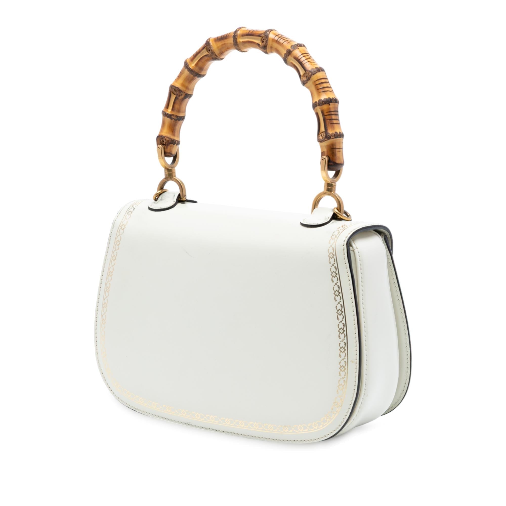 Gucci Calfskin Frame Print Bamboo Top Handle Bag