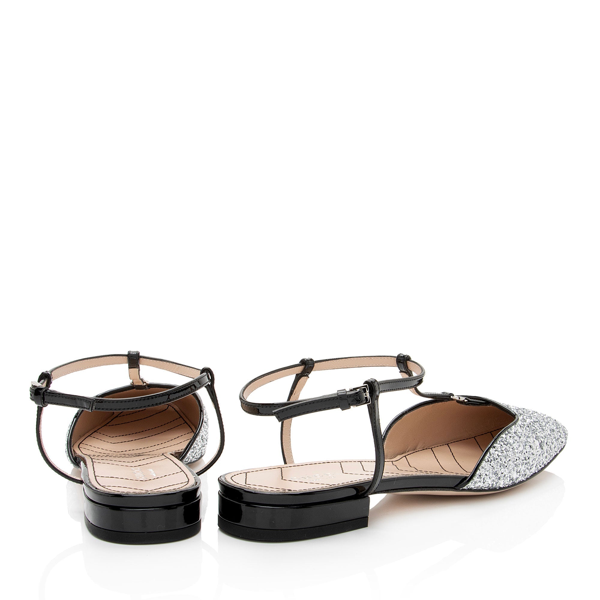 Gucci Calfskin Glitter Double G Slingback Flats - Size 10 / 40
